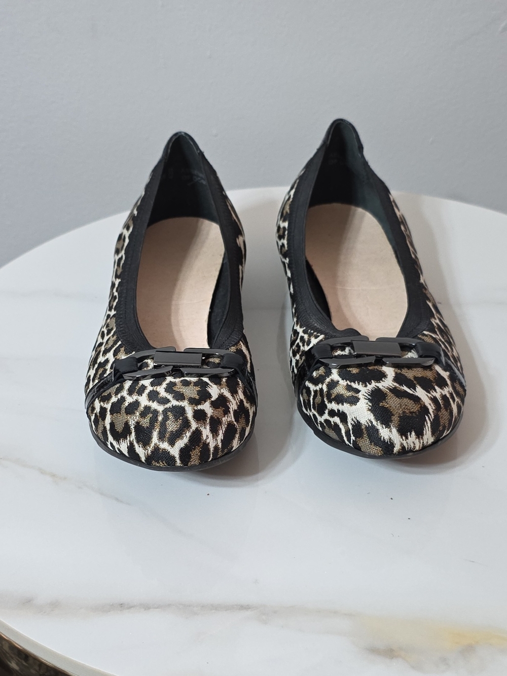 Leopard Print Women's Ballet Flats - Black and Brown